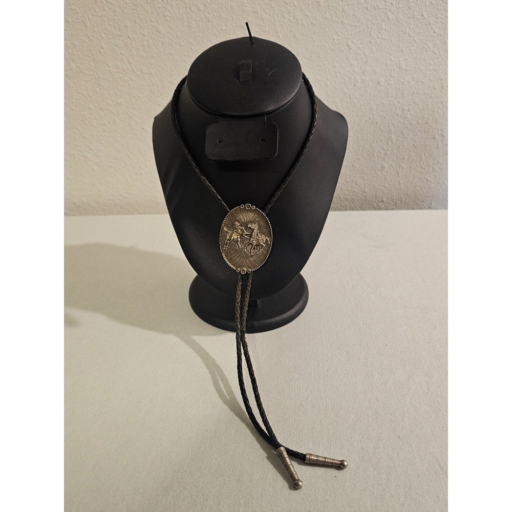Para OS Bolo Tie Brown Braided Leather Cowboy Rodeo Western Accessory